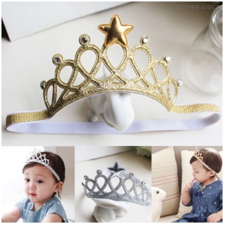 Vương miện kim tuyến mềm dây đeo bằng thun cho bé từ sơ sinh đến 5 tuổi