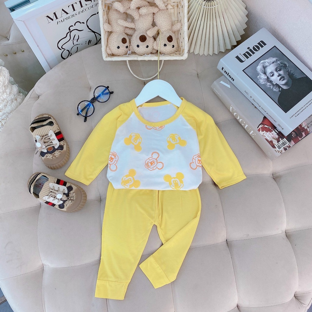 Bộ dài tay thun lạnh minky mom thu đông cho bé trai bé gái áo trắng quần mau