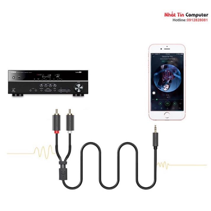 Dây loa audio 3.5mm to RCA  chính hãng Ugreen mạ vàng cao cấp  - Phân Phối Chính Hãng