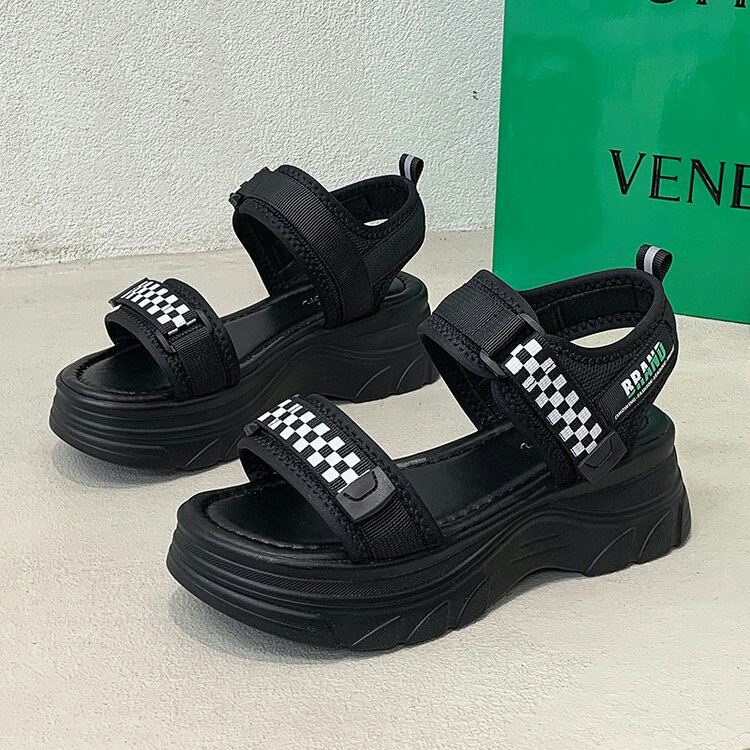 ( 2 mẫu) Giày sandal nữ ẢNH+VIDEO THẬT dép quai hậu đế 4.5 cm tôn dáng caro ( quai chữ)