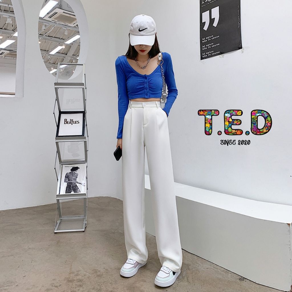Quần culottes ống rộng suông lưng cao khóa trước 1 khuy chất tuyết mưa cao cấp quần ống rộng suông nữ TED03