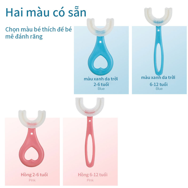 Bàn chải đánh răng hình chữ U mềm mại an toàn dành cho bé từ 2-8 tuổi