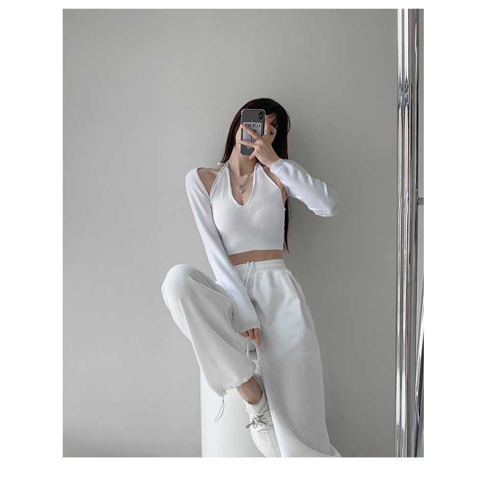 Áo Dệt Kim Cổ Yếm Dáng Ngắn Thiết Kế Quyến Rũ Thời Trang Cho Nữ