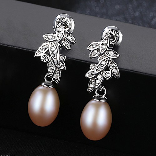 Bông Tai Bạc Nữ Thiết Kế Nhành Lá Đính Kèm Hạt Ngọc Trai Nuôi Nhiên Nhiên Sang Trọng Cho Nữ B2343 - Bảo Ngọc Jewelry