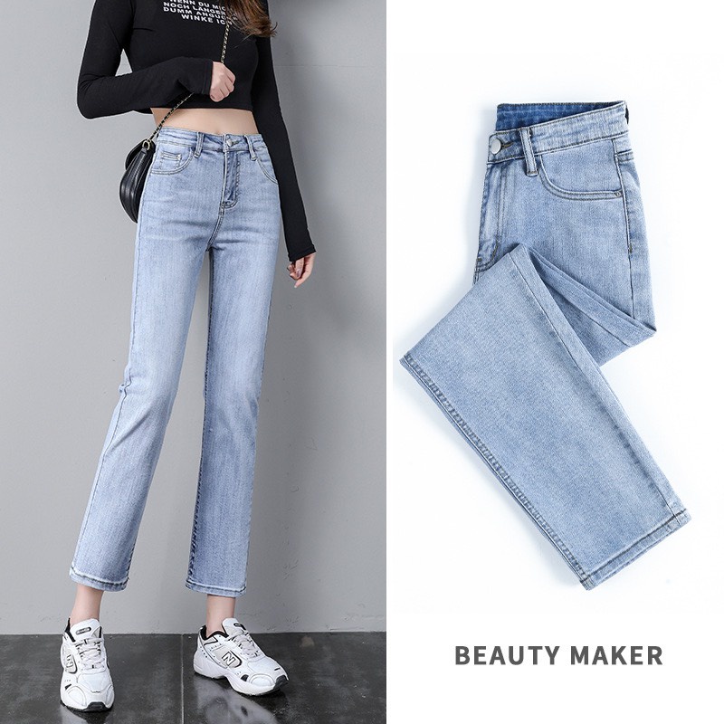 Quần Jeans Nữ ống đứng túi tròn co giãn Nhẹ lưng cao chất đẹp Có gấu và không may gấu