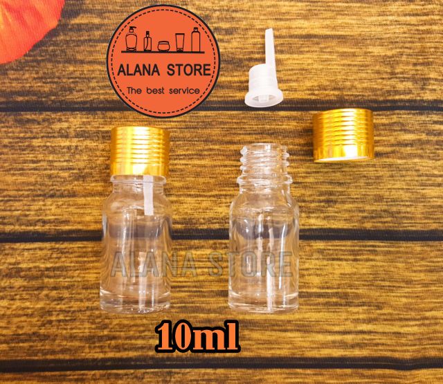 Lọ thủy tinh trong nắp tinh dầu nhôm vàng 10ml