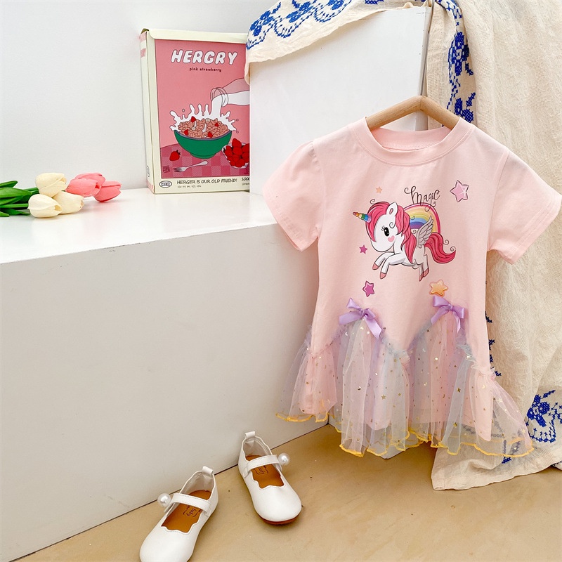 Đầm Công Chúa Đính Kim Sa Và Nơ Màu Cầu Vồng Dễ Thương Cho Bé Gái 2022