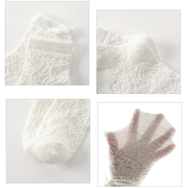 Vớ Cotton Phối Ren Lưới Mỏng Nhẹ Màu Đen / Trắng Đính Nơ Thời Trang Mùa Hè Xinh Xắn Cho Bé Gái