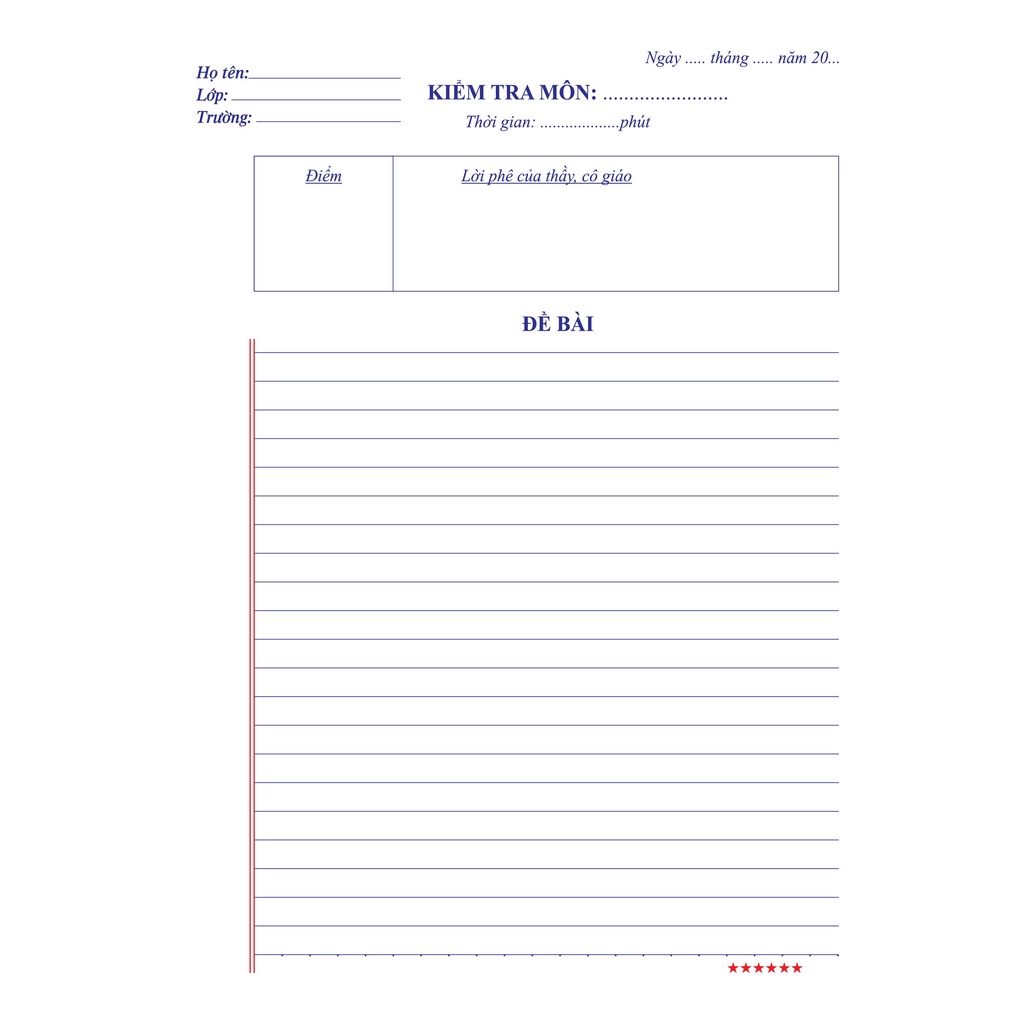 TUANVIET BOOKS Giấy kiểm tra kẻ ngang không chấm (1 túi - 30 tờ đôi + đơn)