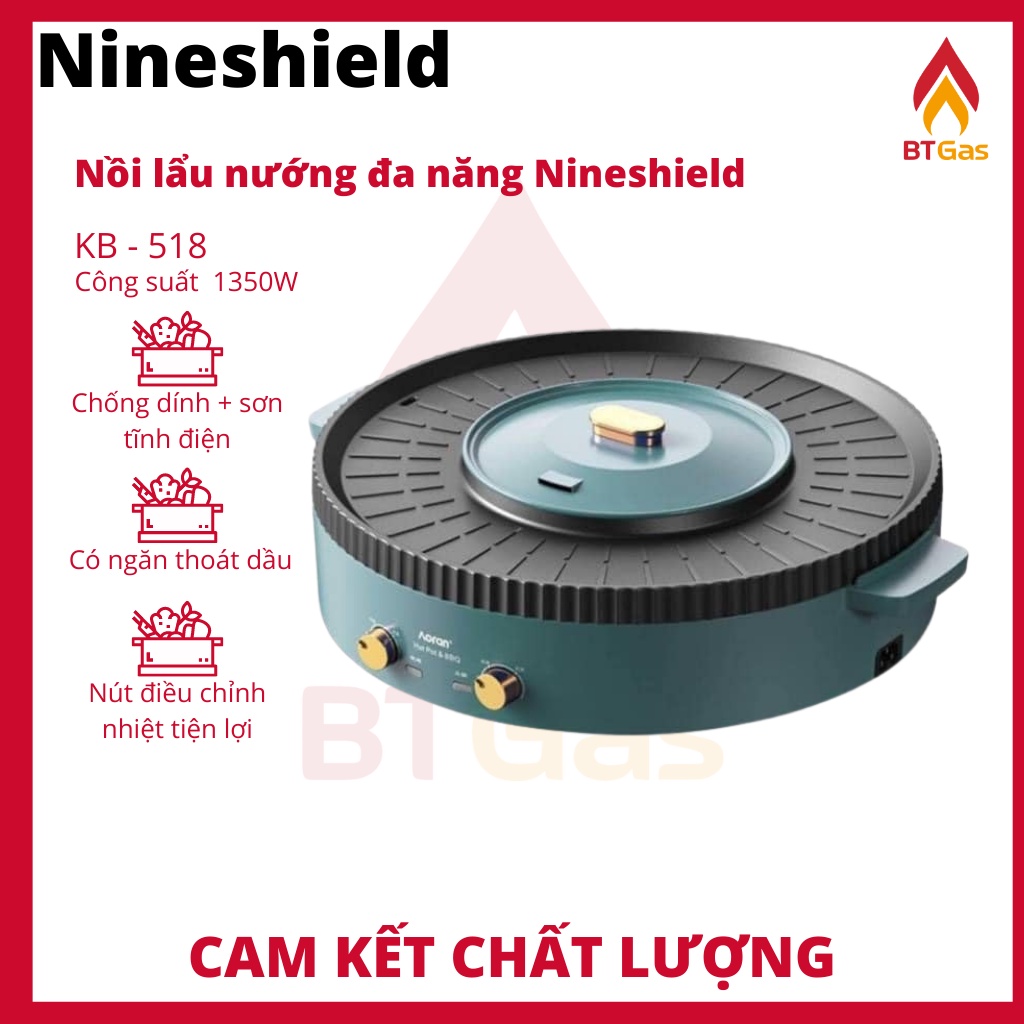 [Mã ELHADEV giảm 4% đơn 300K] Nồi lẩu nướng đa năng 2 trong 1, nồi lẩu nướng điện Nineshield KB-518 loại to 51cm