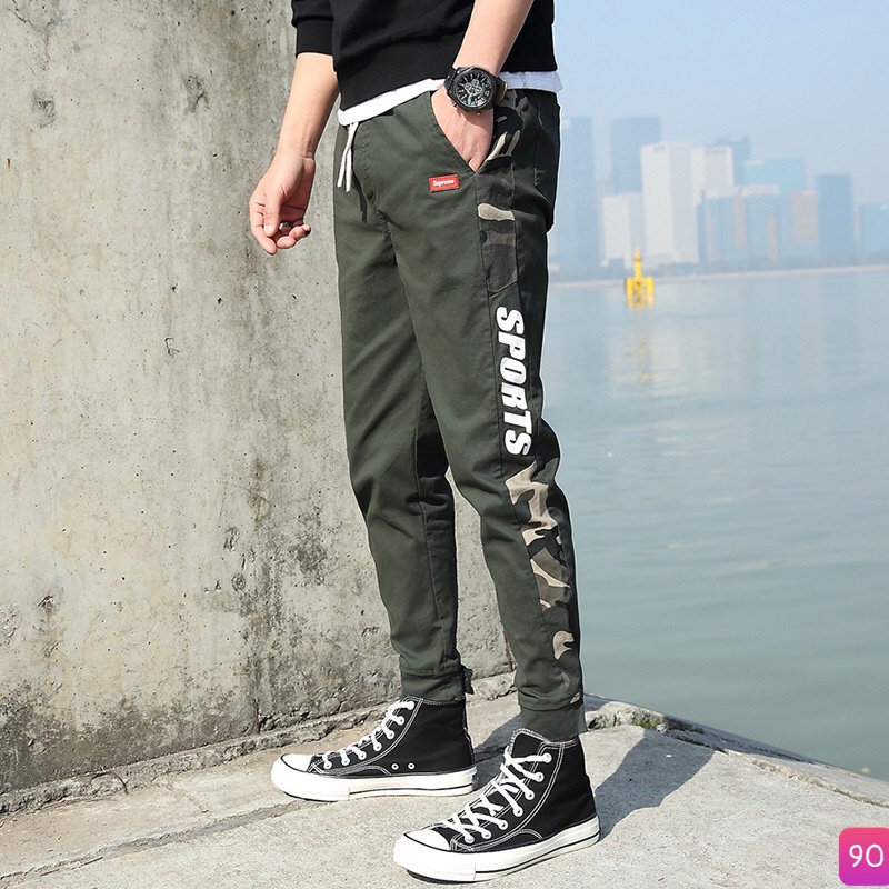 Quần Jogger Kaki thể thao lưng thun ống bó túi hộp đen kem phong cách M140