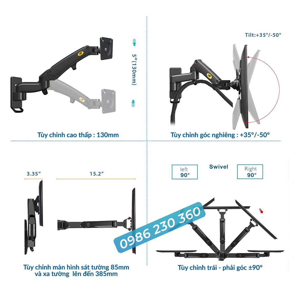 NB-F150 | Giá Treo Màn Hình NB-F150 Tương Thích Màn 17 - 35 Inch, Lắp Đặt Treo Tường Tùy Chỉnh Đa Năng - Phiên Bản 2022