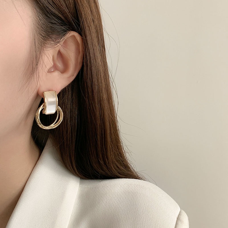 Bộ Khuyên Tai Kim Loại Mạ Vàng 925 Phong Cách Hàn Quốc Thời Trang
