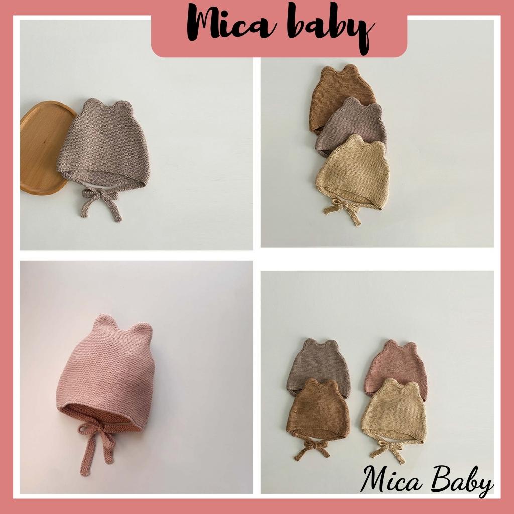 Mũ nón len màu trơn dây buộc dễ thương cho bé  Mica baby ML60