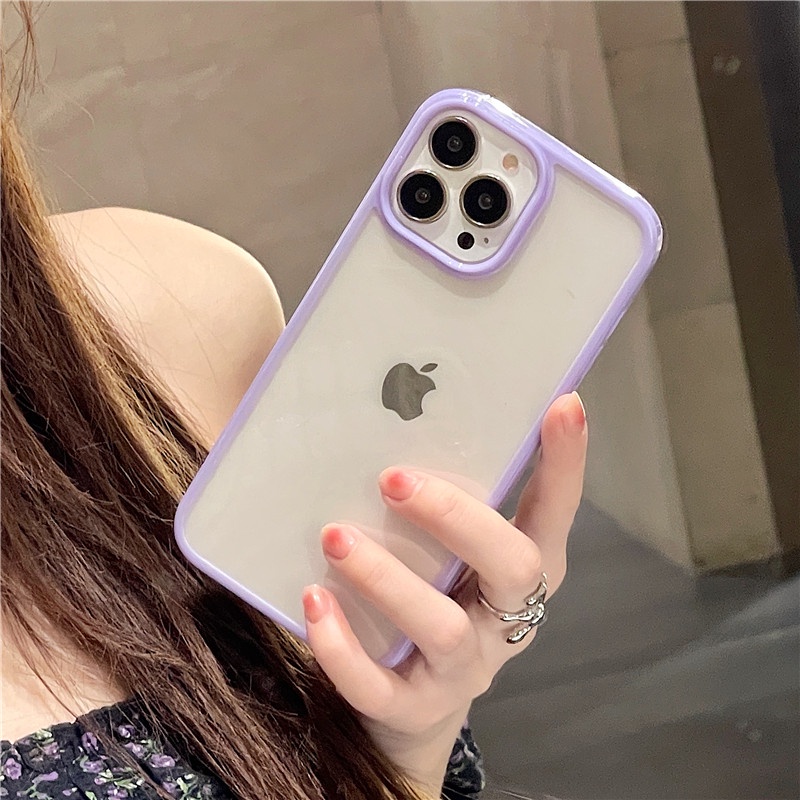 Ốp Điện Thoại Silicon Trong Suốt Viền Màu Kẹo Cho iPhone 13 12 11 Pro Max X XS XR 7 8 Plus