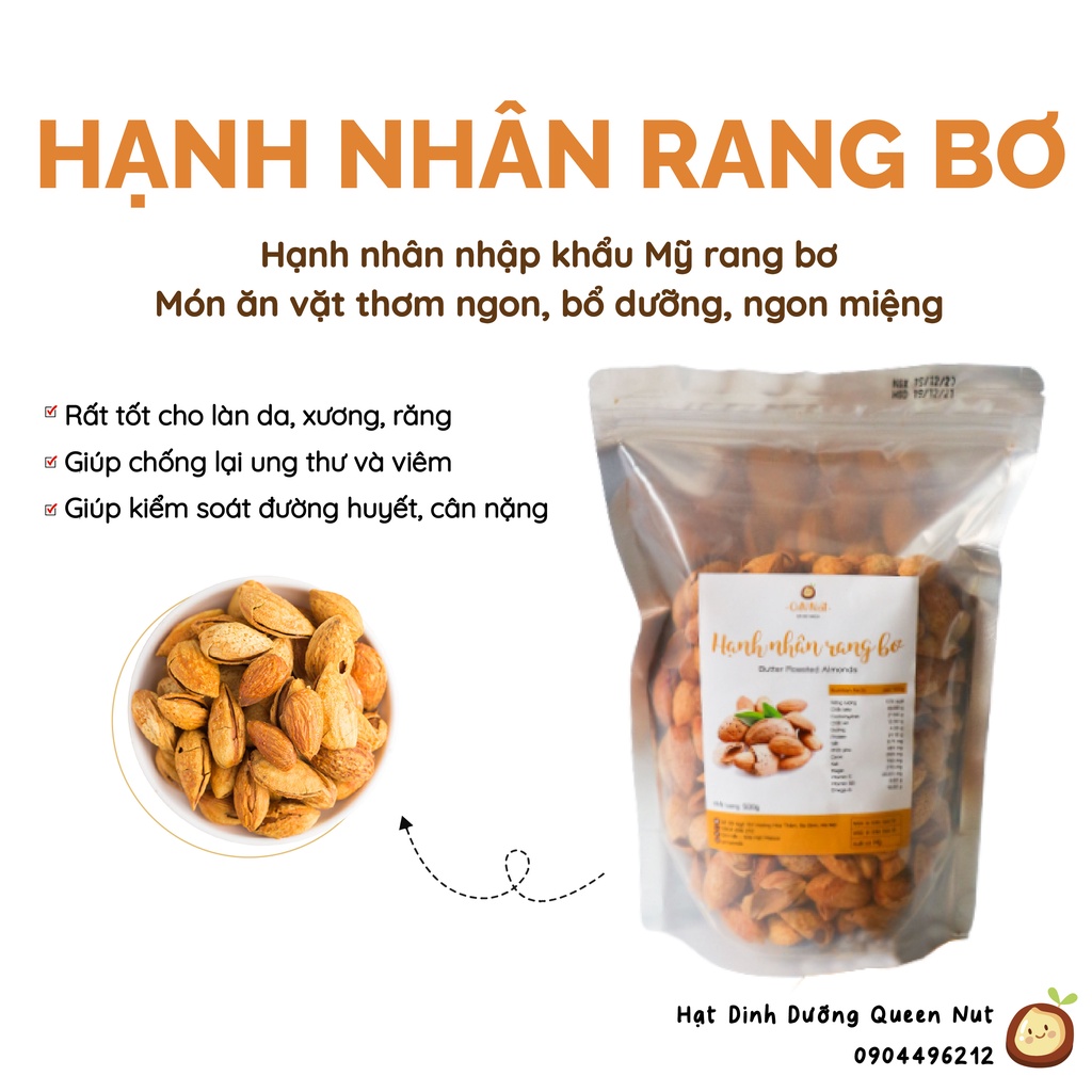 Hạnh Nhân Rang Bơ 500G - Món ăn vặt thơm ngon, bổ dưỡng cả nhà đều thích