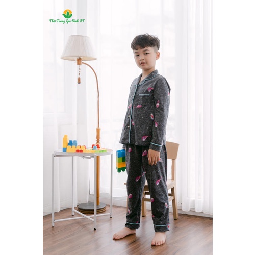 Bộ pijama cotton ghi xám họa tiết trẻ em B70.2101 - Thời Trang Gia Đình VT