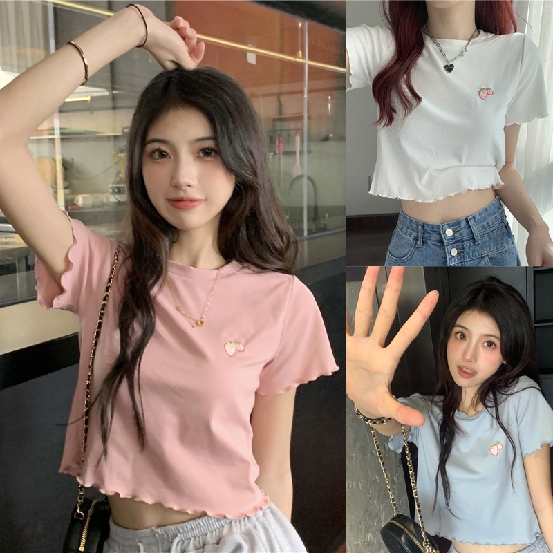 Áo Thun Croptop Ngắn Tay Kiểu Dáng Dễ Thương Cho Nữ