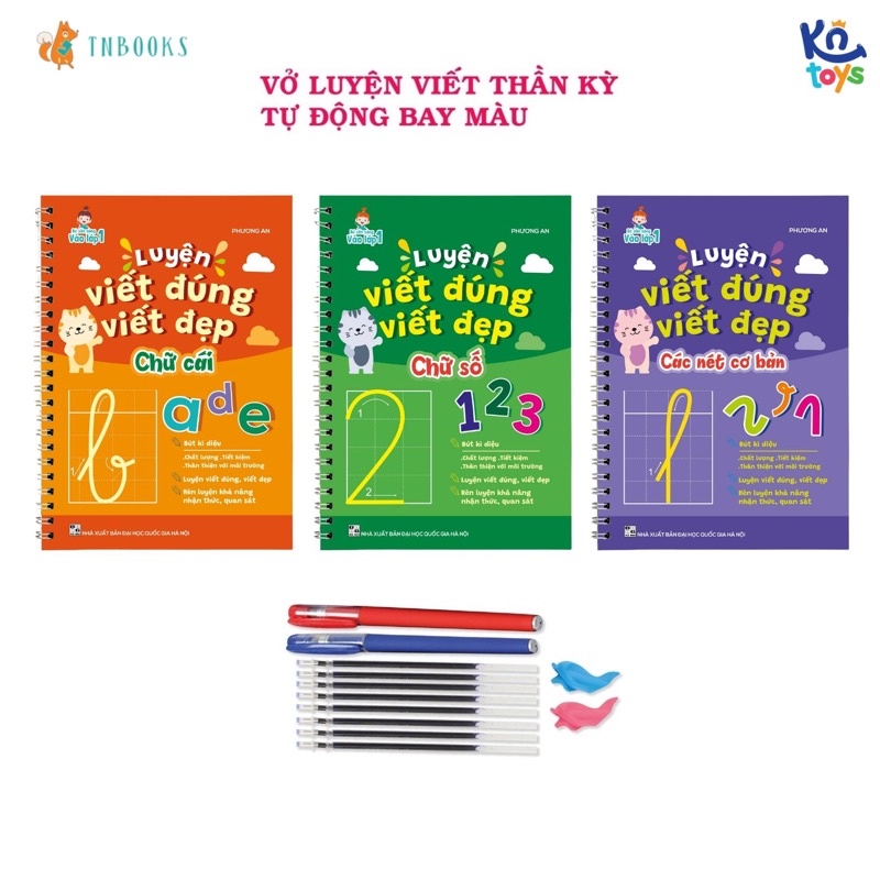 Bộ 3 Cuốn Sách Luyện Viết Đúng Viết Đẹp Thần Kỳ Tự Xóa (Chữ Đẹp - Số Đẹp - Các Nét Cơ Bản) - Tặng Kèm Bút Mực