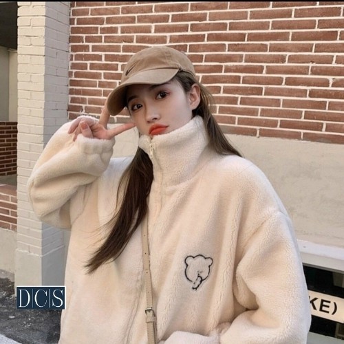 Áo khoác Lông Áo Khoác Nữ Thêu Gấu Ăn Bánh Chất Lông Ulzzang Mềm Dày Dặn Ấm Áp Mã 741