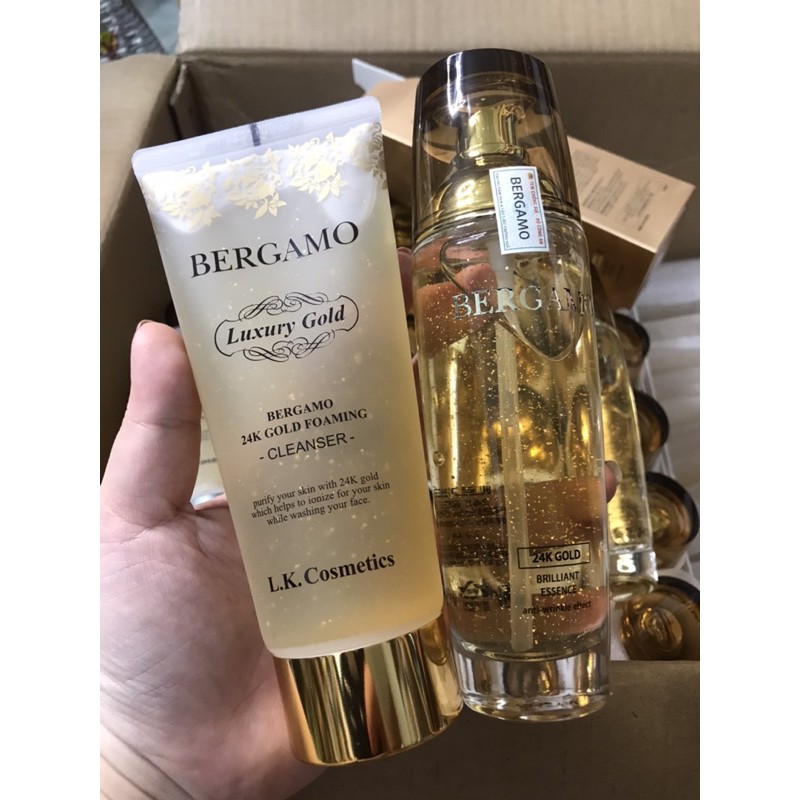 Serum Bergamo Vàng 110ml và Sữa rửa mặt tinh thể vàng bergamo