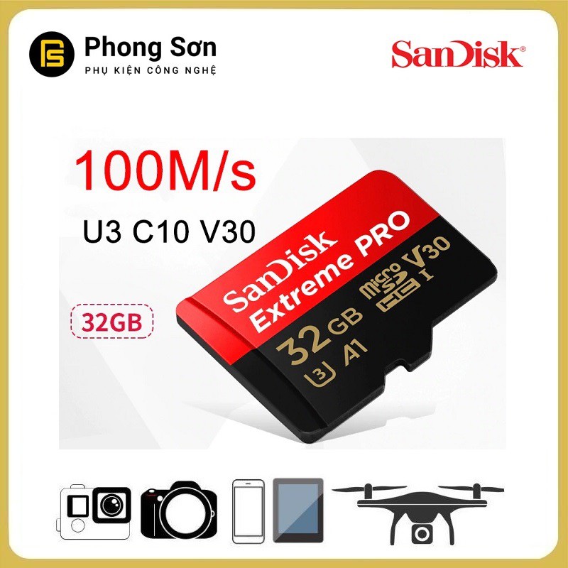 Thẻ nhớ Micro SDHC 32GB Extreme Pro 667x 100mb/s UHS-1 Sandisk | BigBuy360 - bigbuy360.vn