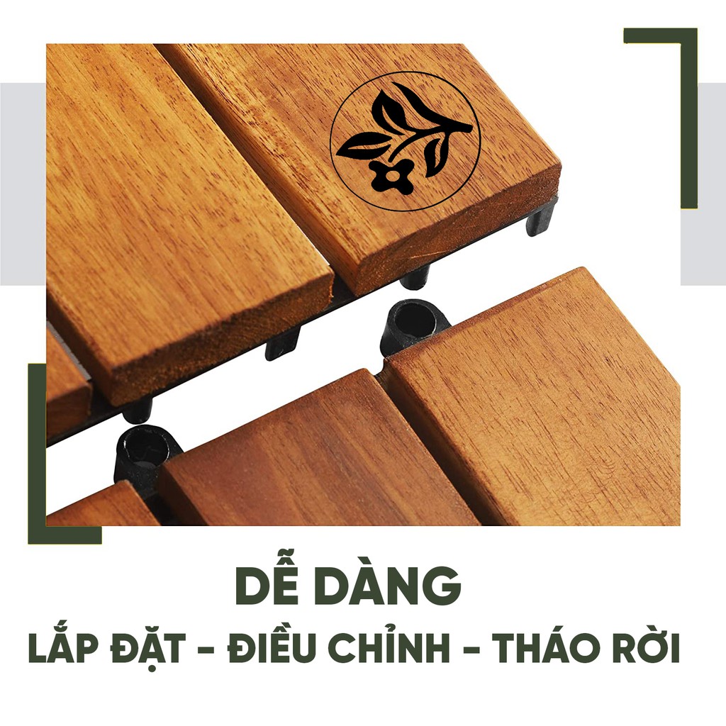 Combo 9 Vỉ gỗ lót sàn MONROVIA cho ban công, ngoài trời, sân vườn, siêu bền, chịu nước, chất lượng tiêu chuẩn Châu Âu