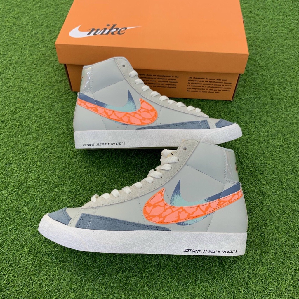 Giày Thể Thao Nike Blazer Mid 77 Vintage Green Orange, Giày Sneaker Nam Nữ Blaze Cổ Cao Xanh Cam Full Giấy gói, Bill Box