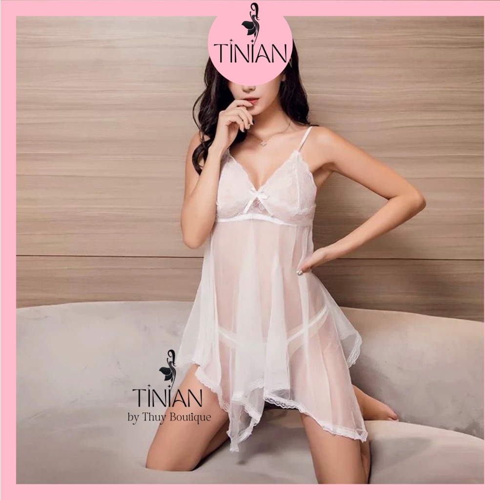 Váy ngủ ren sexy kèm quần chip TINIAN đồ ngủ xuyên thấu gợi cảm gợi tình dễ thương 2 dây 001