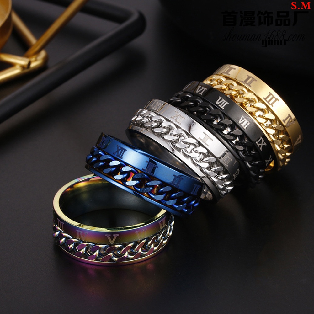 Nhẫn thép titan hình số La Mã thời trang cho nam và nữ