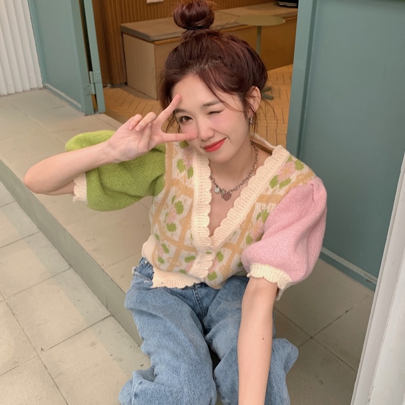 [Hana And Alice] Áo Khoác Cardigan Dệt Kim Cổ Chữ V Thời Trang
