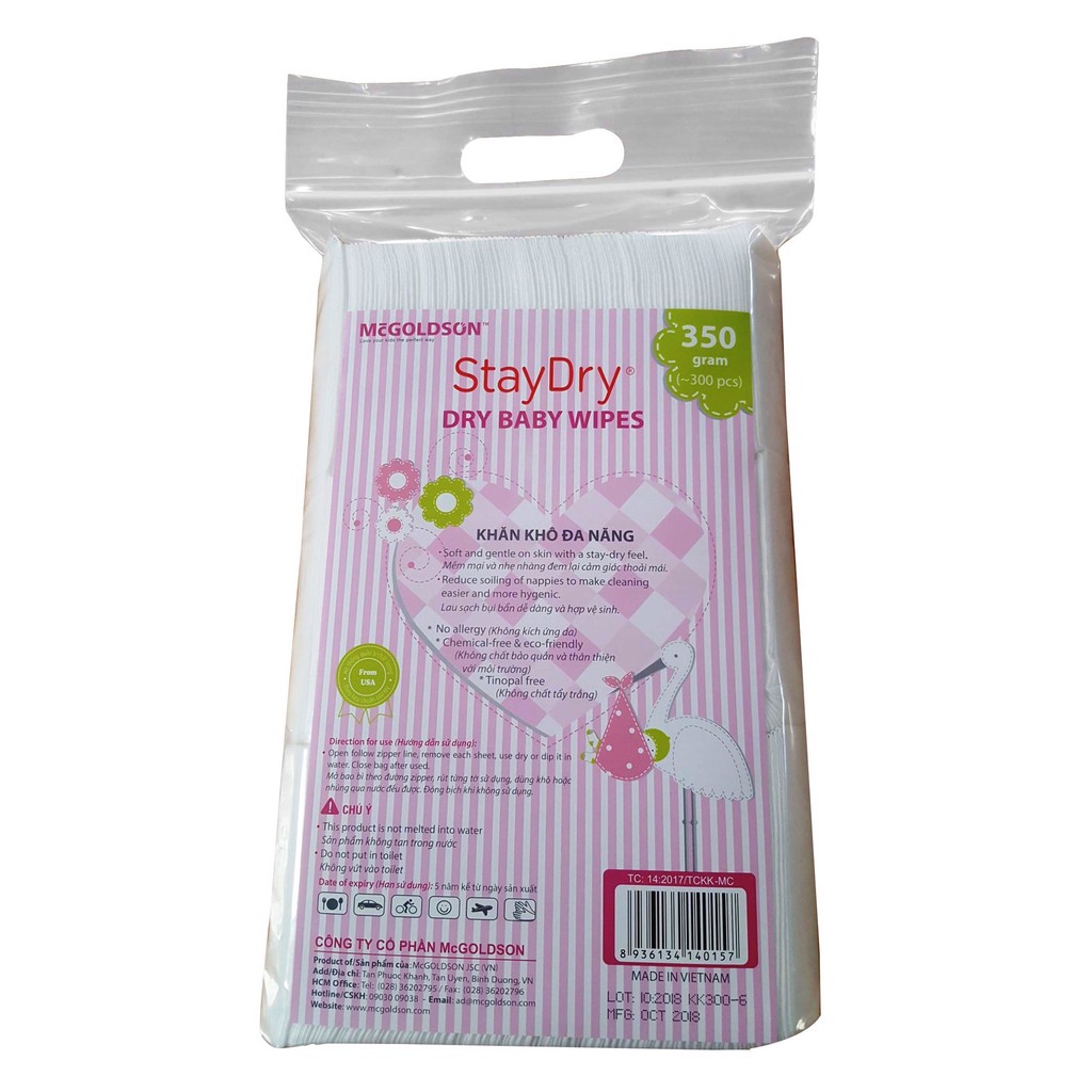 Khăn giấy khô đa năng Staydry 350gr vệ sinh cho Bé - Việt Nam