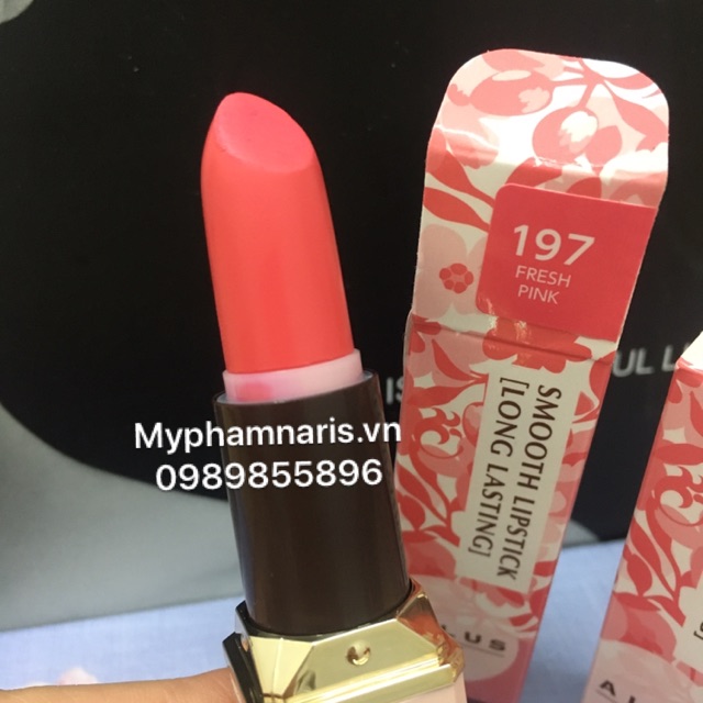 Son mịn môi lâu phai Naris Ailus Smooth Lipstick Long Lasting Màu 197 Fresh Pink (Hồng Tươi)