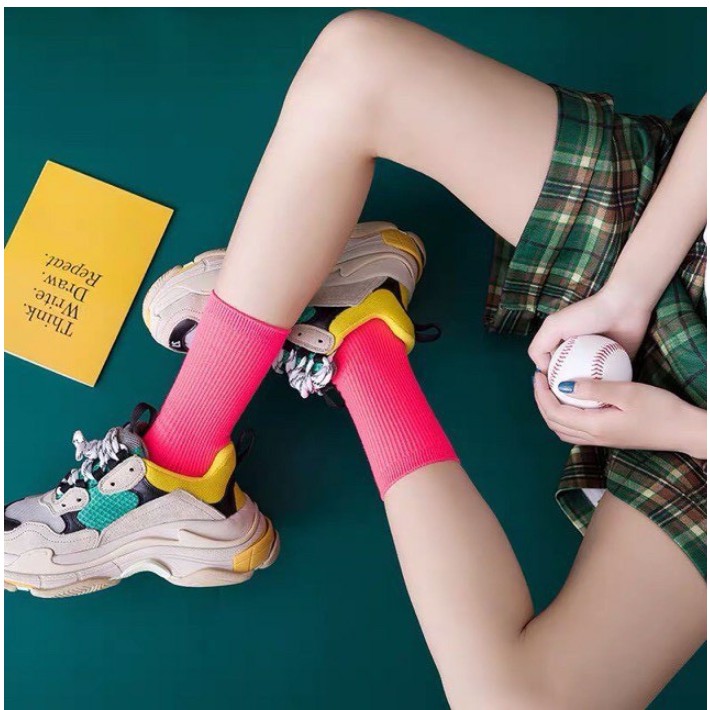 Set 5 đôi Tất cao cổ nam nữ vintage chất len gân cotton cực chất