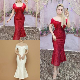 đầm body đuôi cá bet vai dư tiêc kèm anh thât đỏ