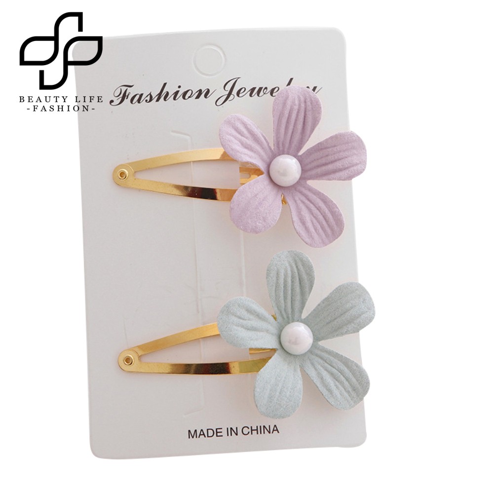 Set 2 Kẹp Tóc Hình Cánh Hoa Đính Hạt Giả Ngọc Trai