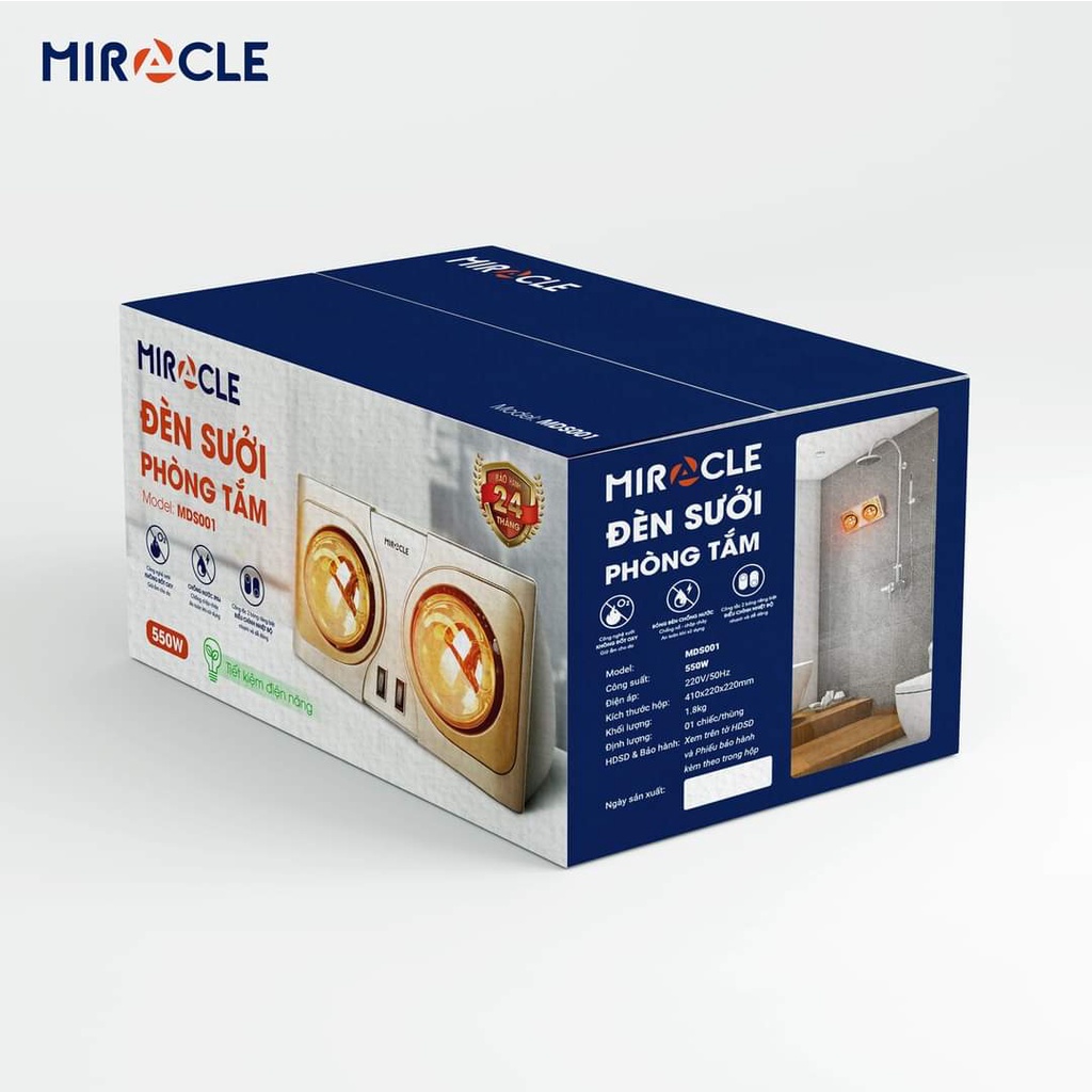 ĐÈN SƯỞI NHÀ TẮM 2 BÓNG MIRACLE HÀNG VIỆT NAM CÓ BẢO HÀNH.HVN