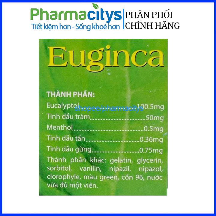 Viên uống Euginca giúp giảm ho long đàm mát họng hộp 100 viên