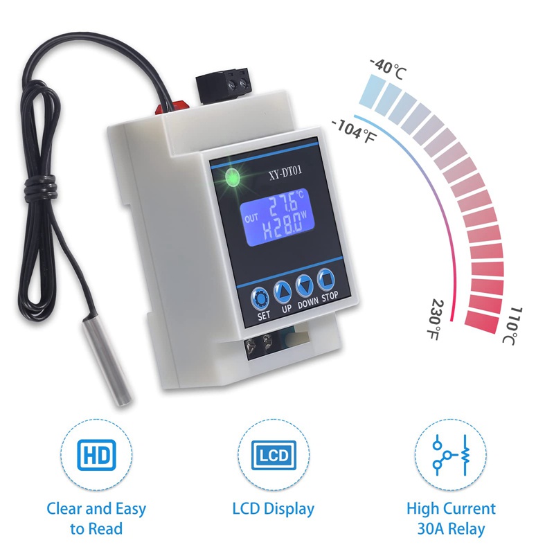 Bộ Điều Khiển Nhiệt Độ Kỹ Thuật Số XY-DT01-40 - 110°Máy Điều Nhiệt Kỹ Thuật Số C Màn Hình LCD Cảm Biến Chống Thấm Nước