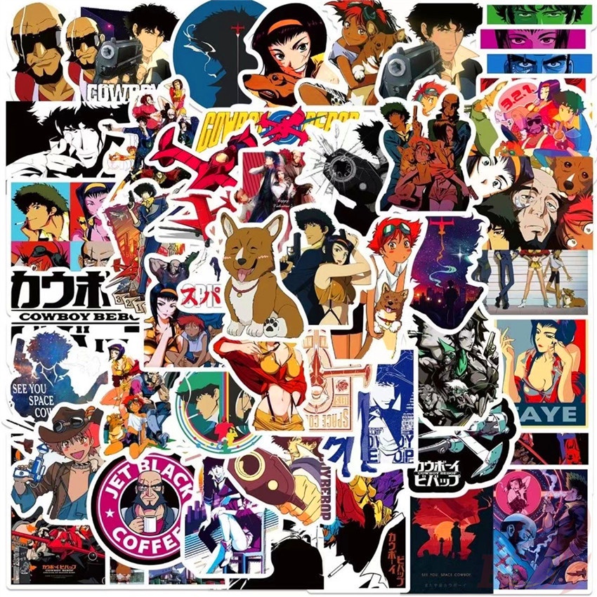 ❉ Hình Dán Cowboy Bebop Series 03 ❉ Bộ 50 Miếng Dán Chống Thấm Nước Màu Đen Hình Anime Spike Spiegel Jet Thời Trang DIY
