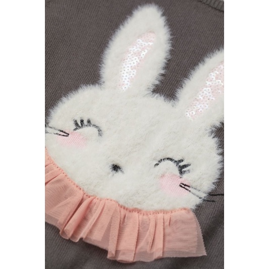 Áo Len Bé Gái Thỏ Nhung Xám Nâu HaM