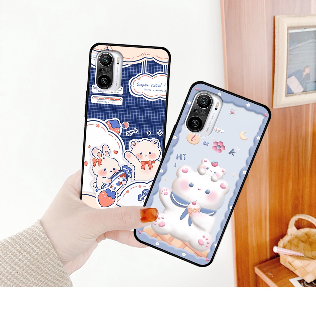 Ốp lưng Xiaomi Redmi K40 / Redmi K40 Pro / Redmi K40 Gaming in hình caro gấu thỏ dễ thương