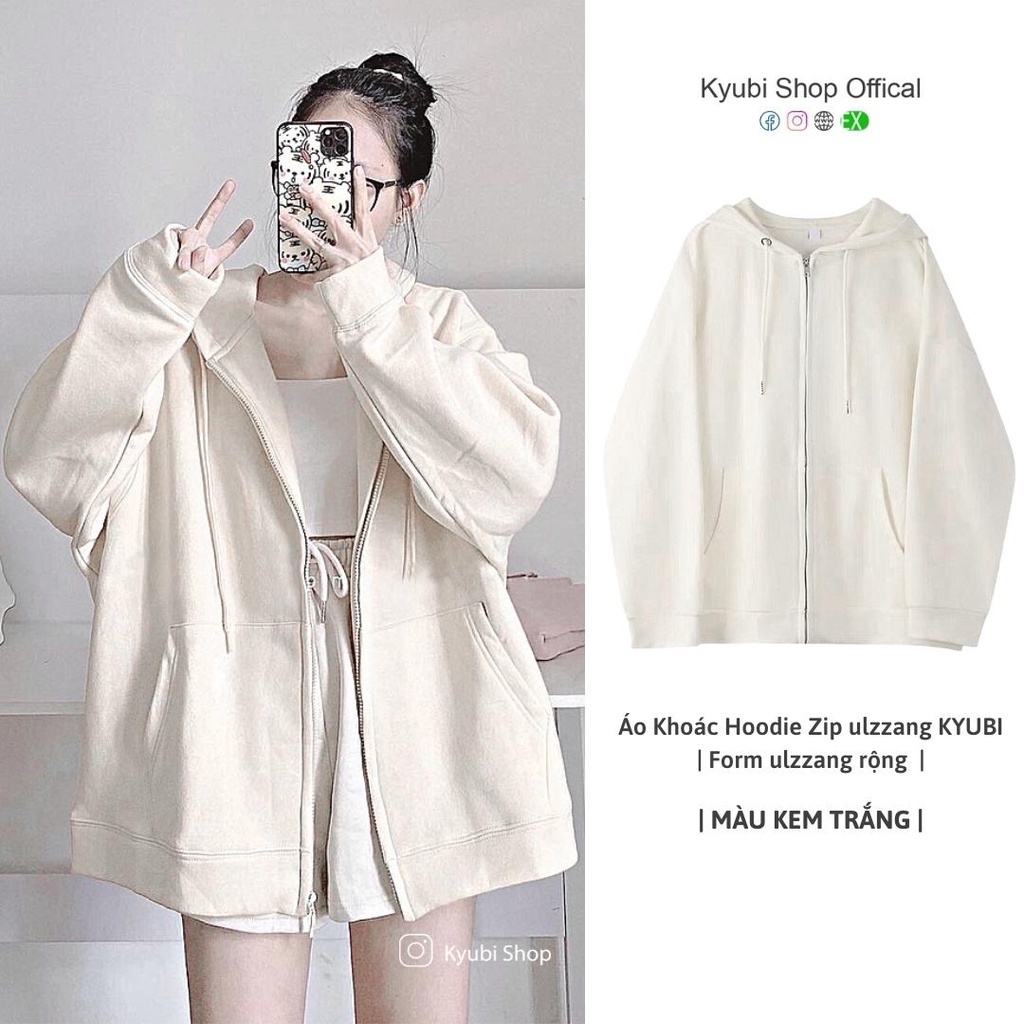 Áo khoác hoodie zip form rộng mũ siêu to ulzzang unisex chất nỉ cotton Quảng Châu Cao Cấp (Nhiều Mẫu) - KYUBI AKZ01