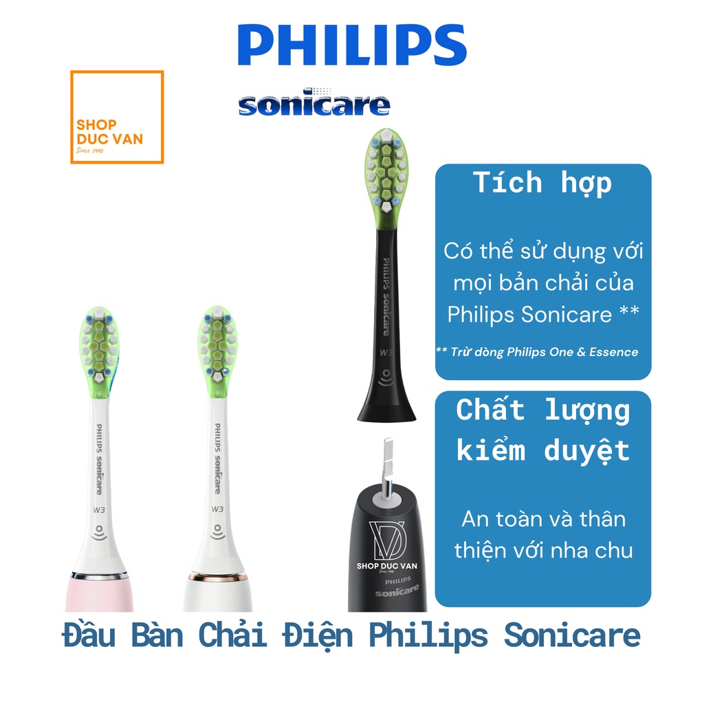 Đầu Bàn Chải Điện Philips Sonicare W3 Premium White Dòng Cao Cấp Làm Răng Trắng Sáng và Sạch Mảng Bám Chân Răng