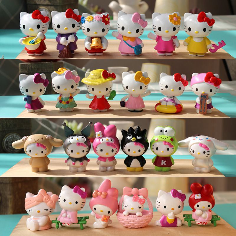 SANRIO Bộ 6 Mô Hình Búp Bê Hello Kitty Dễ Thương