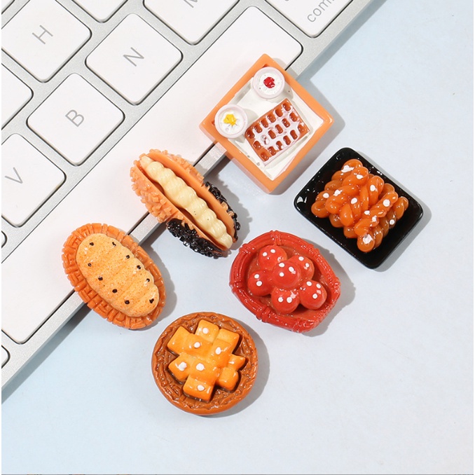 Charm món ăn sáng với bánh mì, cafe cho các bạn trang trí nhà búp bê, kẹp tóc, dán Jibbitz, vỏ ốp điện thoại, DIY