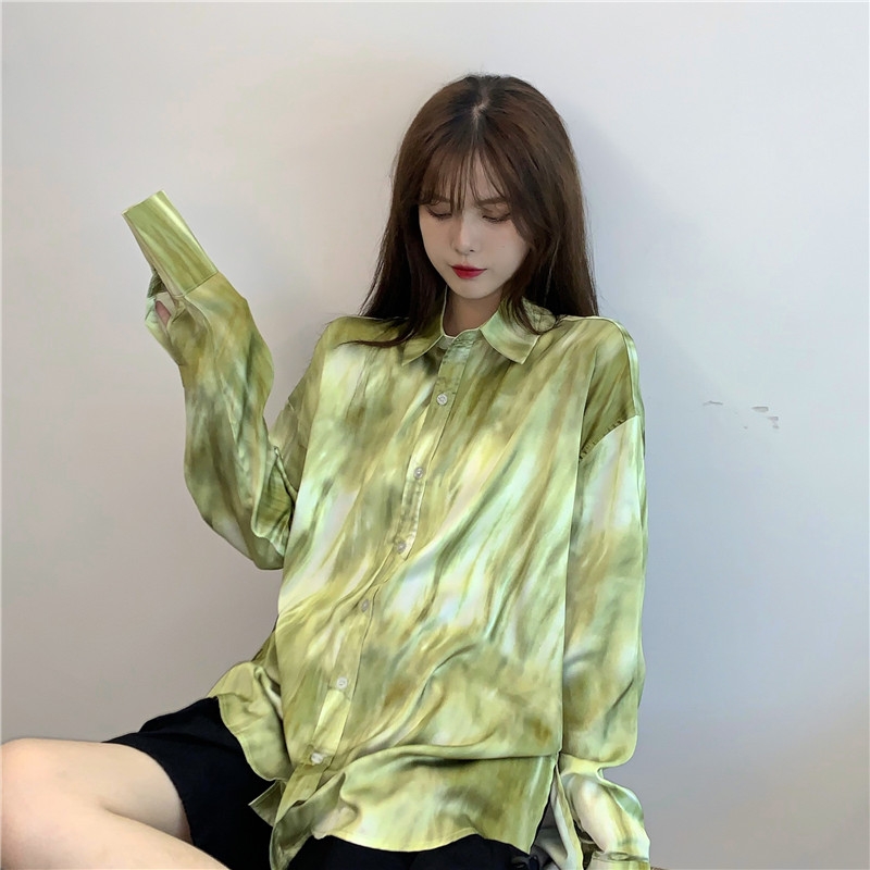 Women Shirt Lapel Korean Fashion Printing Long Sleeves Loose Casual | BigBuy360 - bigbuy360.vn