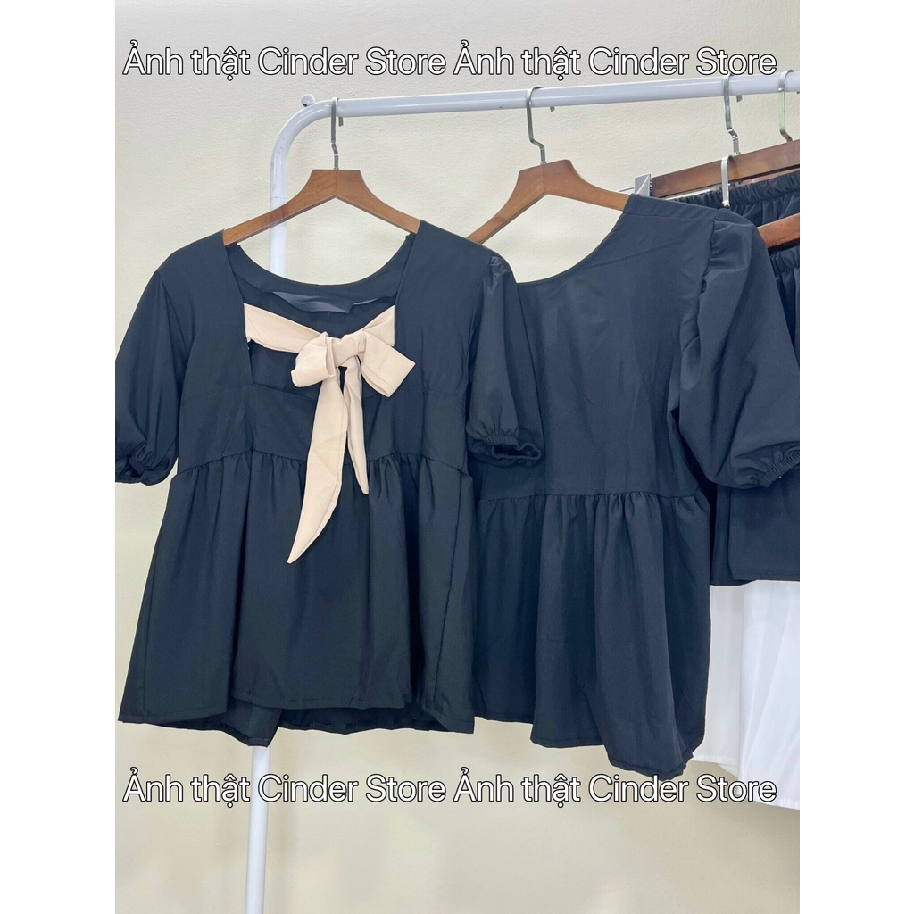 Set Babydoll Buộc Nơ Công Chúa Đen Trắng Nâu Xinh Xắn