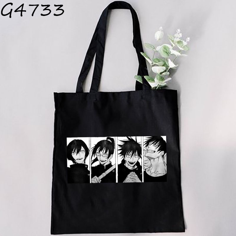 Jujutsu kaisen Túi vải Màu Đen Họa Tiết anime Thời Trang harajuku Cho Nữ