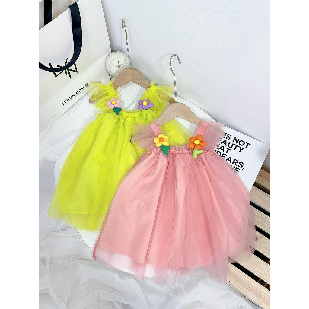 Váy bé gái, váy 2 dây cho bé gái chất voan xốp mềm từ 8-20kg